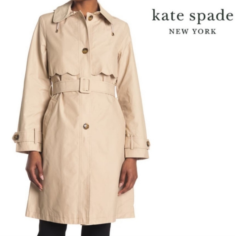 NWT KATE SPADE| Scalloped Belted Rain Trench Coat - Picture 3 of 8